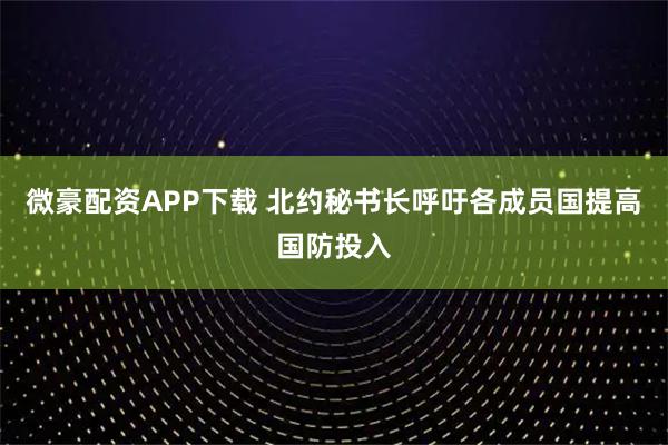 微豪配资APP下载 北约秘书长呼吁各成员国提高国防投入